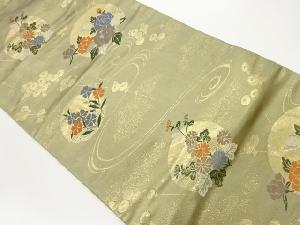 流水に丸文・花々模様織出し名古屋帯